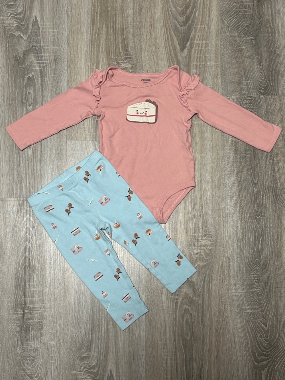 Pekkle Cake Bodysuit with Light Blue Dessert Print Leggings